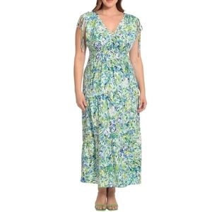 NWT Maggy London Tiered Floral Maxi with Shoulder and Waist Drawstring Details